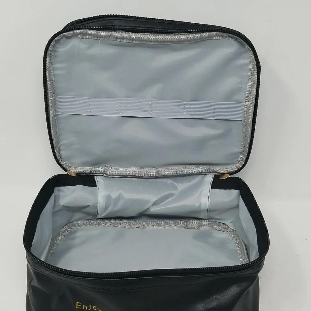 Double layer Black cosmetic bag with Clear top